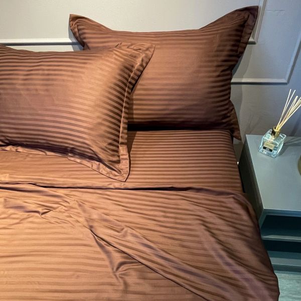 Комплект постільної білизни «МЛС» Двоспальний Страйп-Сатин Delux