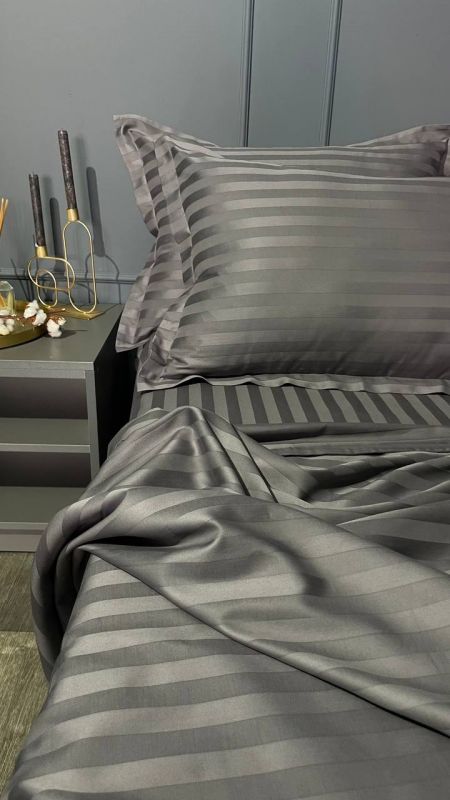 Комплект постільної білизни «МЛС» Євростандарт Страйп-Сатин Delux