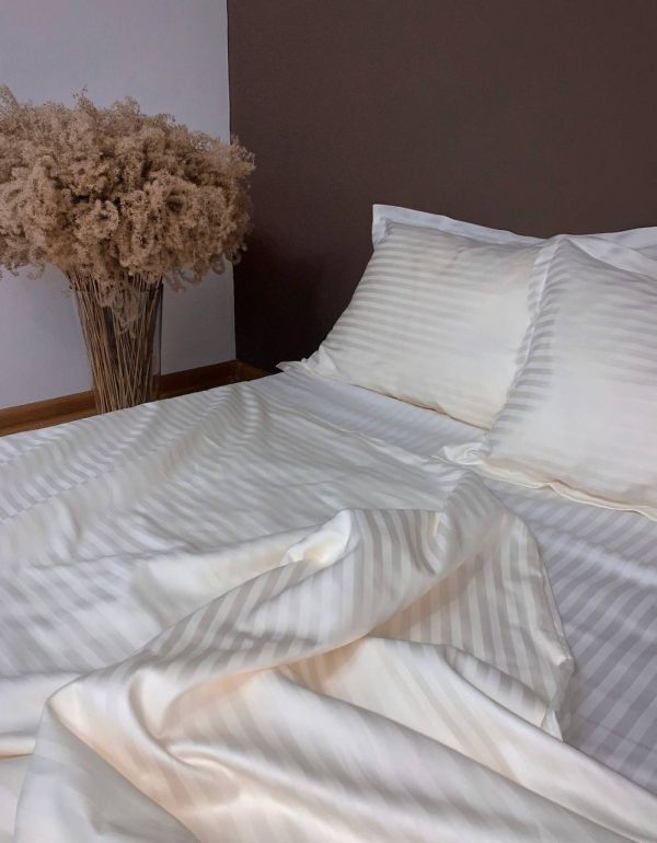 Комплект постільної білизни «МЛС» Двоспальний Страйп-Сатин Delux