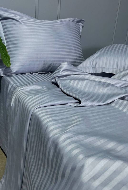 Комплект постільної білизни «МЛС» Двоспальний Страйп-Сатин Delux